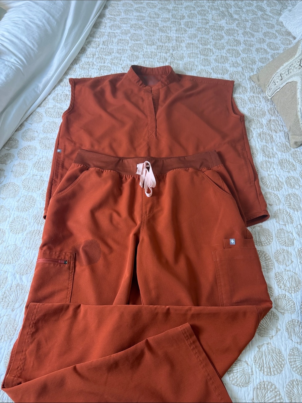 Figs Medical Scrub Set  Rust Orangewith Drawstring Waist xl bottom m top